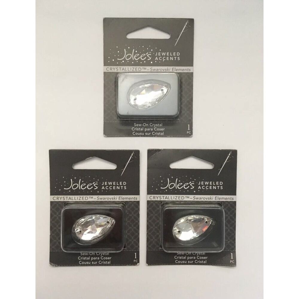 3 Swarovski Crystal Jolees 3230 Pear Drop 2-hole Sew On Flat Back Clear 28x17 mm